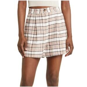 New ~ TREASURE & BOND ~ Tan Chanterelle Plaid Pleated Cotton Blend Shorts Sz 22